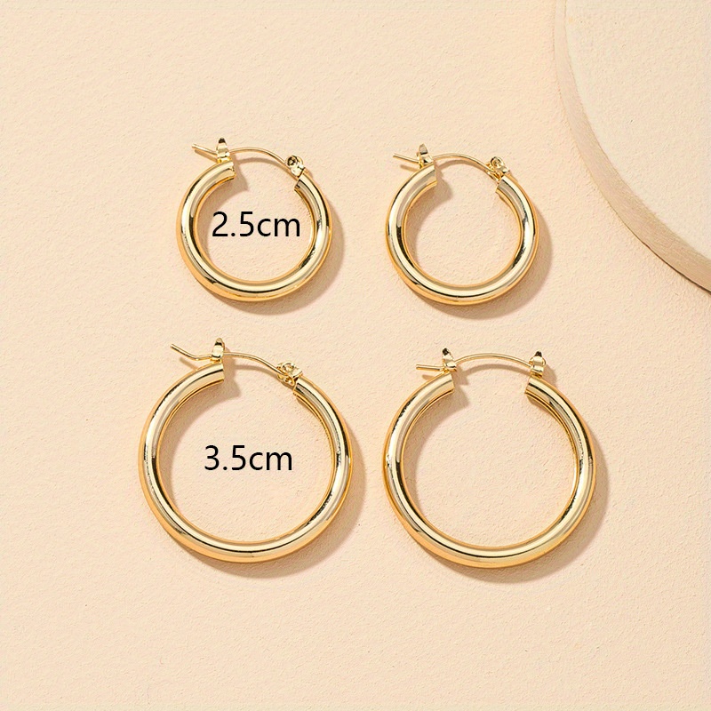 TEMU 1 Par, Aros Dorado Brillante, Estilo Elegante Y Sencillo, Joyería De Aleación, Accesorios Para Uso Diario, Regalo Femenino A