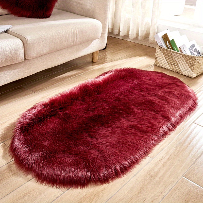 1  soft area rug plush fluffy   sheepskin oval floor mat for living room   washable bedside rugs shaggy plush carpet   rug home decor room decor details 4