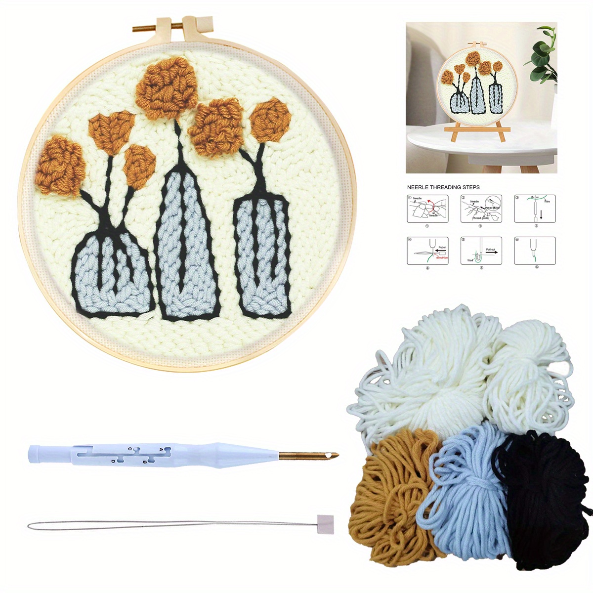 Flowers Pattern Punch Needle Embroidery Starter Kits Punch - Temu United  Arab Emirates