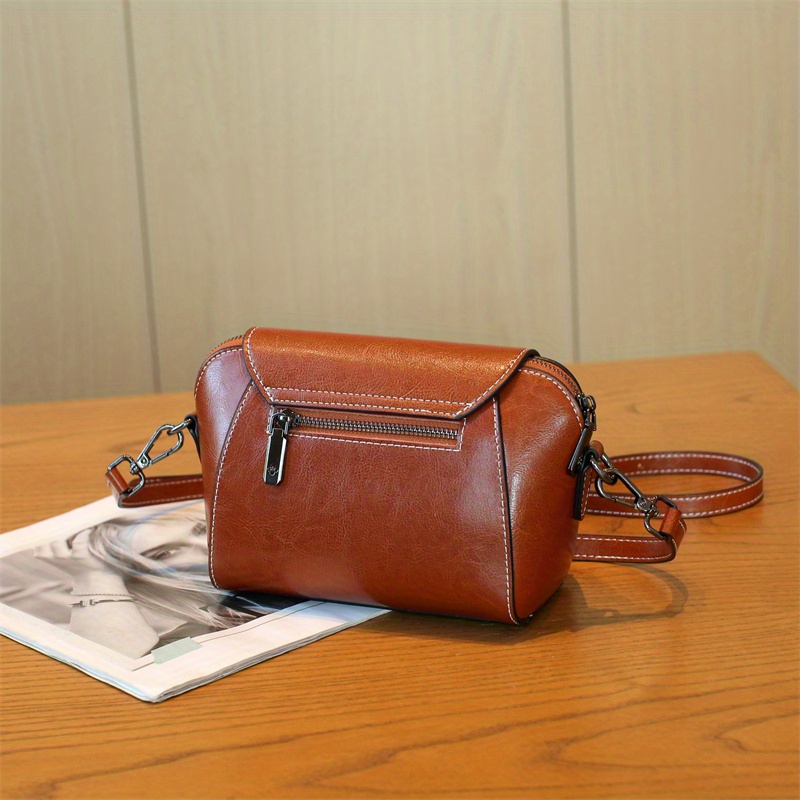 Small Solid Color Crossbody Bag, Oil Wax Leather Mobile Phone Bag