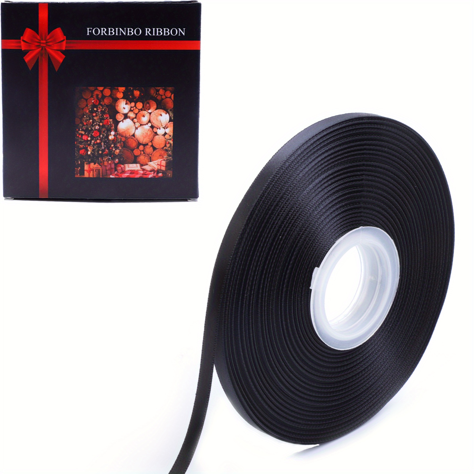 Double Face Black Satin Ribbon 1/2 inch x 50 Yards Length for Christmas  Decor