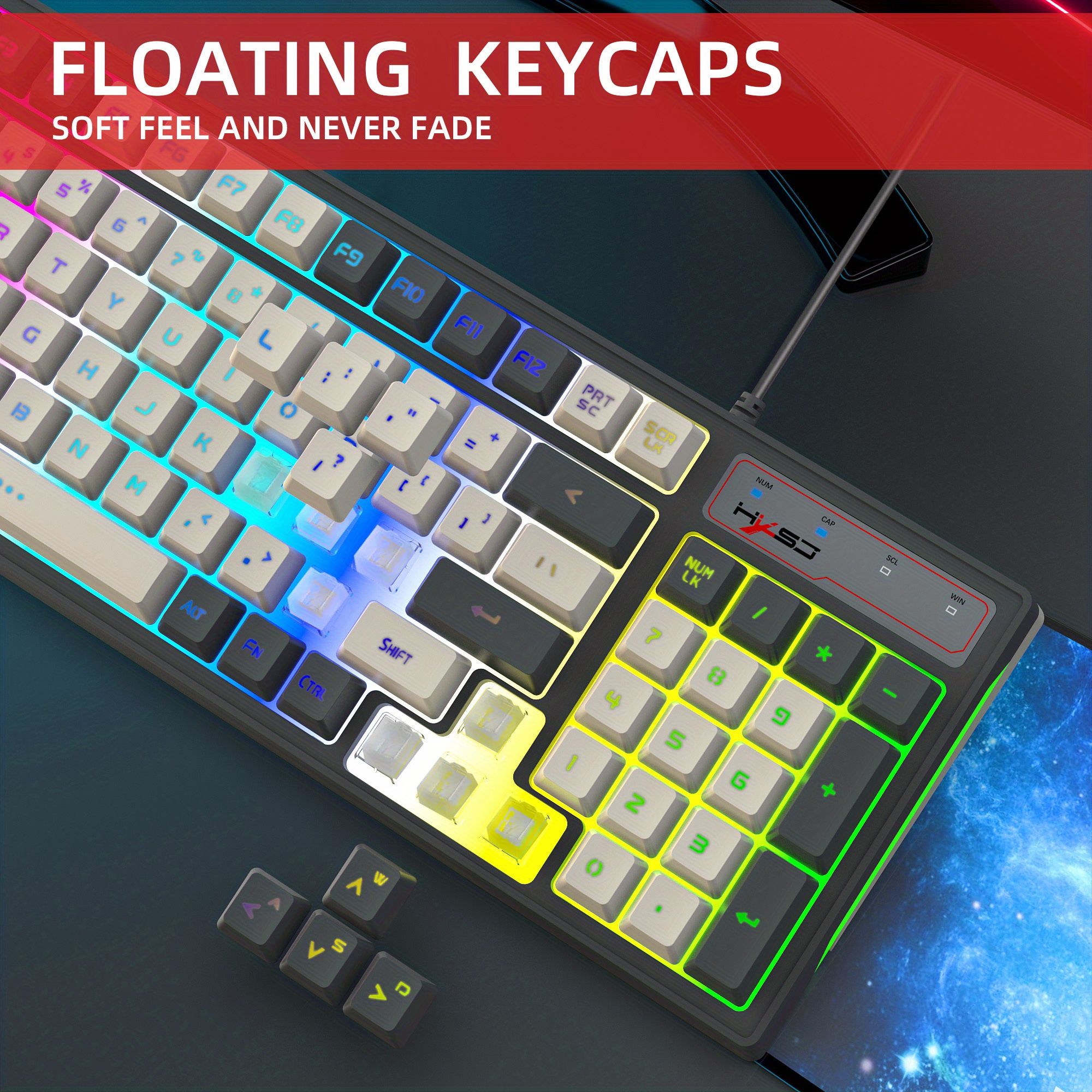 96 Keys Wired Gaming And Office Keyboard With Rgb Backlight, Dual-color ...