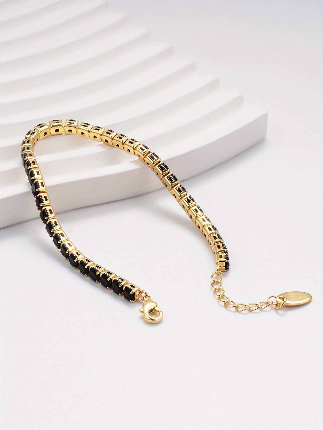 elegant personality black zirconia chain bracelet 18k gold plated classic   for women girls anniversary wedding jewelry details 5