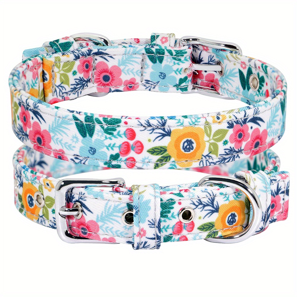 Beirui Cute Girl Dog Collars for Small Medium Large Dogs, Multiple Floral  Patterns Female Pet Dog Collars with Flower for Wedding Holiday(M:Neck