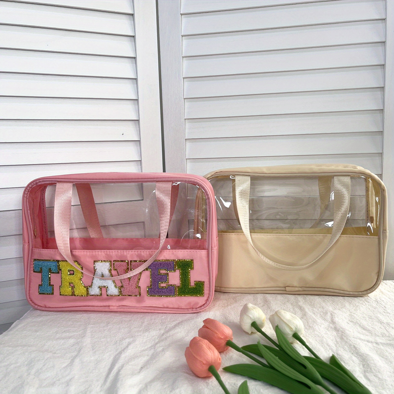 PATIKIL Passport Holder For Travel, Initial Passport Cover And Luggage Tag Set With Alphabet Chenille Letter Patch Travel Wallet Bag Suitcase Identifier For Women Family Travel Pink E