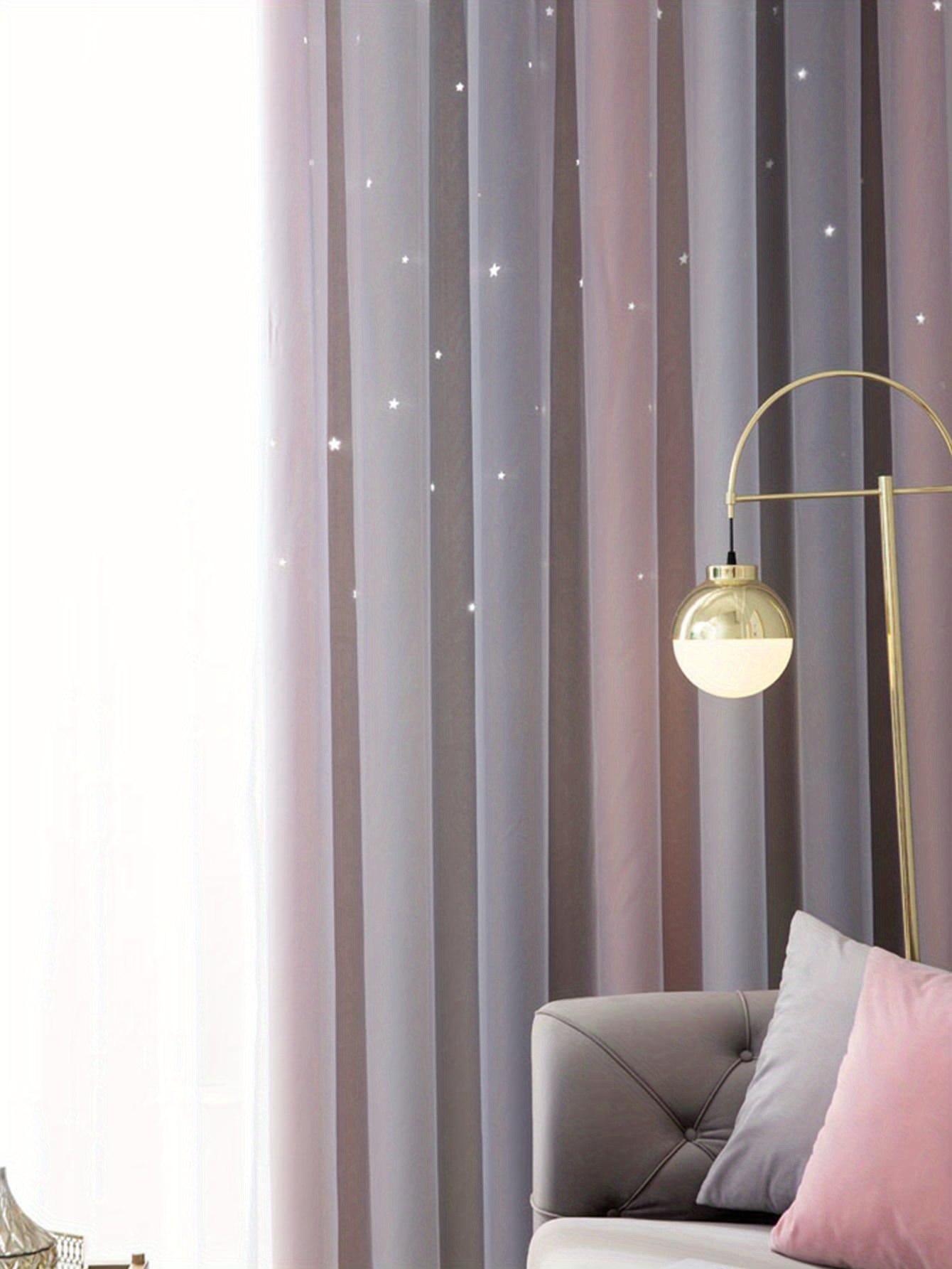 1pc   gradient star fabric sheer two layer curtain for living room bedroom office home decor details 2