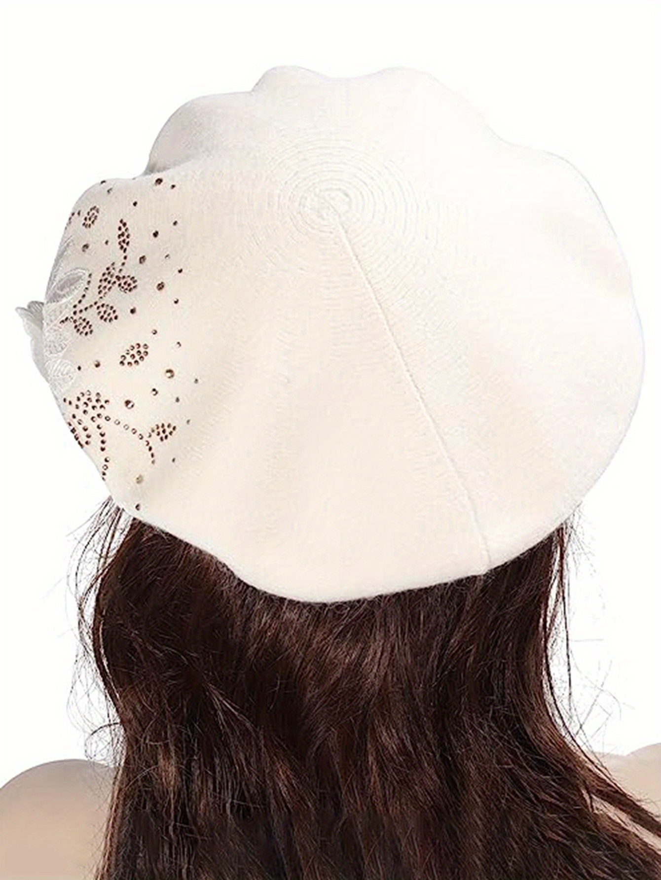 9328 Elegant Lace Beret Hat With Floral Embroidery, Rhinestone Accents, a high quality beret floral lace leaf design - Temu main image 3