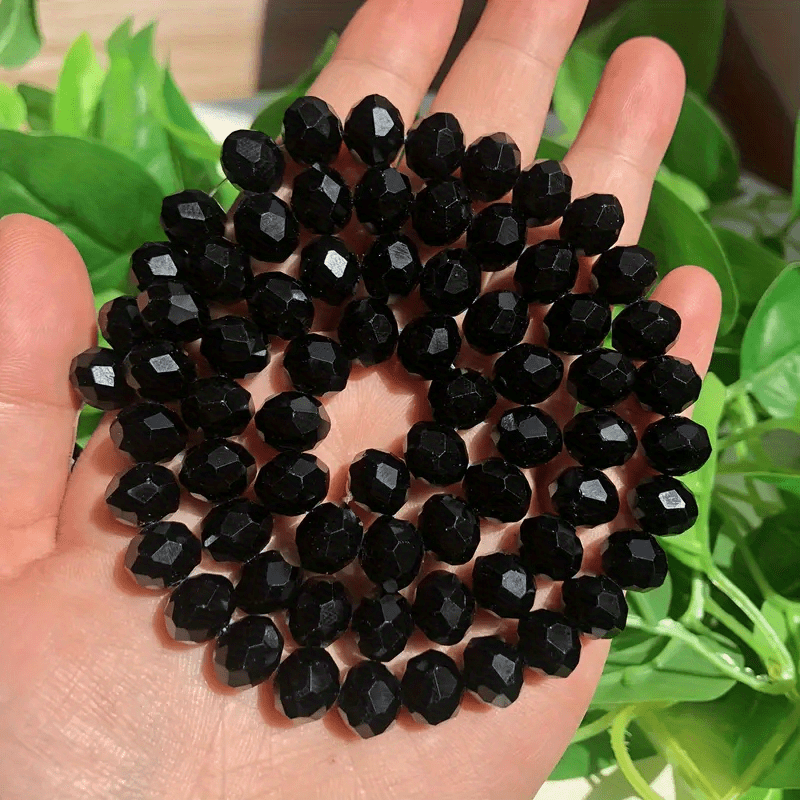 Black Crystal Stone Beads Rondelle Wheel Faceted Glass Loose - Temu