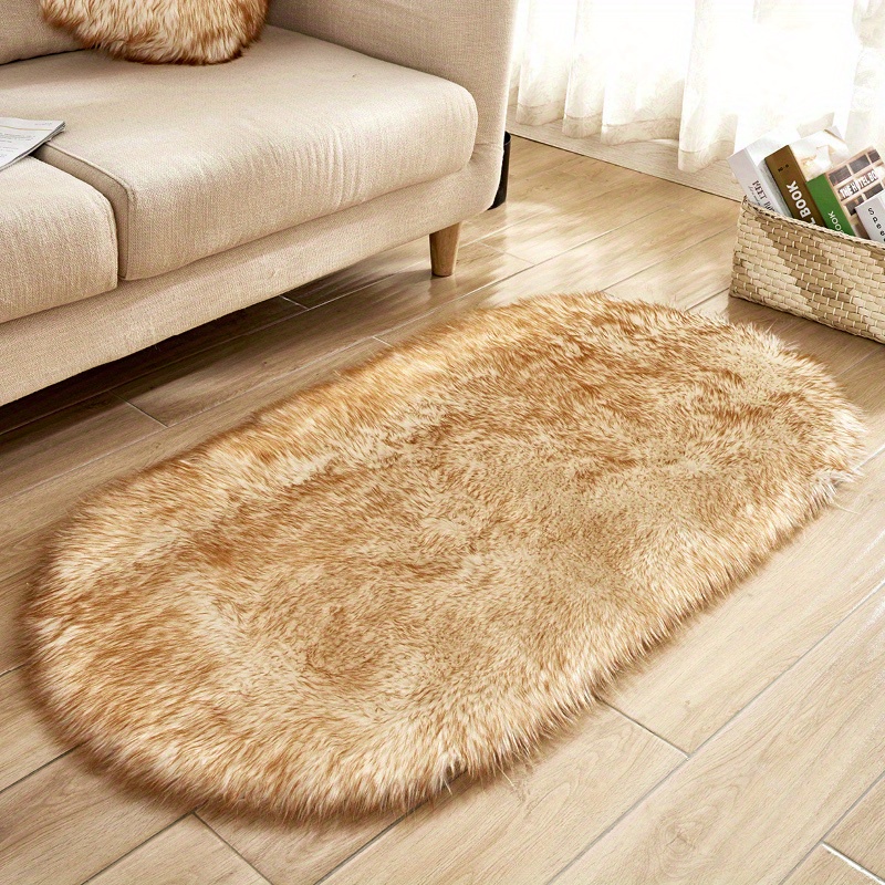 1  soft area rug plush fluffy   sheepskin oval floor mat for living room   washable bedside rugs shaggy plush carpet   rug home decor room decor details 3