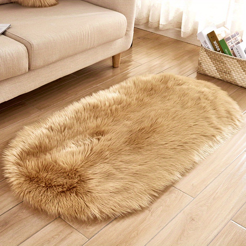 1  soft area rug plush fluffy   sheepskin oval floor mat for living room   washable bedside rugs shaggy plush carpet   rug home decor room decor details 1