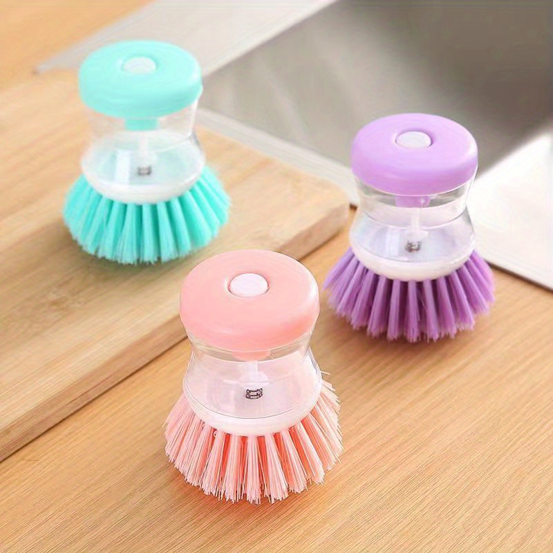 1pc Home Kitchen Dishwashing Cleaning Brush With Tough Pet Fibers And Soap  Dispenser, Can Be Used For Cleaning Stove, Countertops, Pots And Pans, No  Shedding