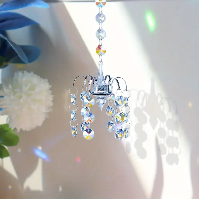 Image of 1pc, Crystal Beads Pendant Chandelier Shaped Suncatcher Hanging Ornament, Hanging Prism Rainbow Maker For Home, Garden, Car, Anniversary, Party Gift, Christmas Gift