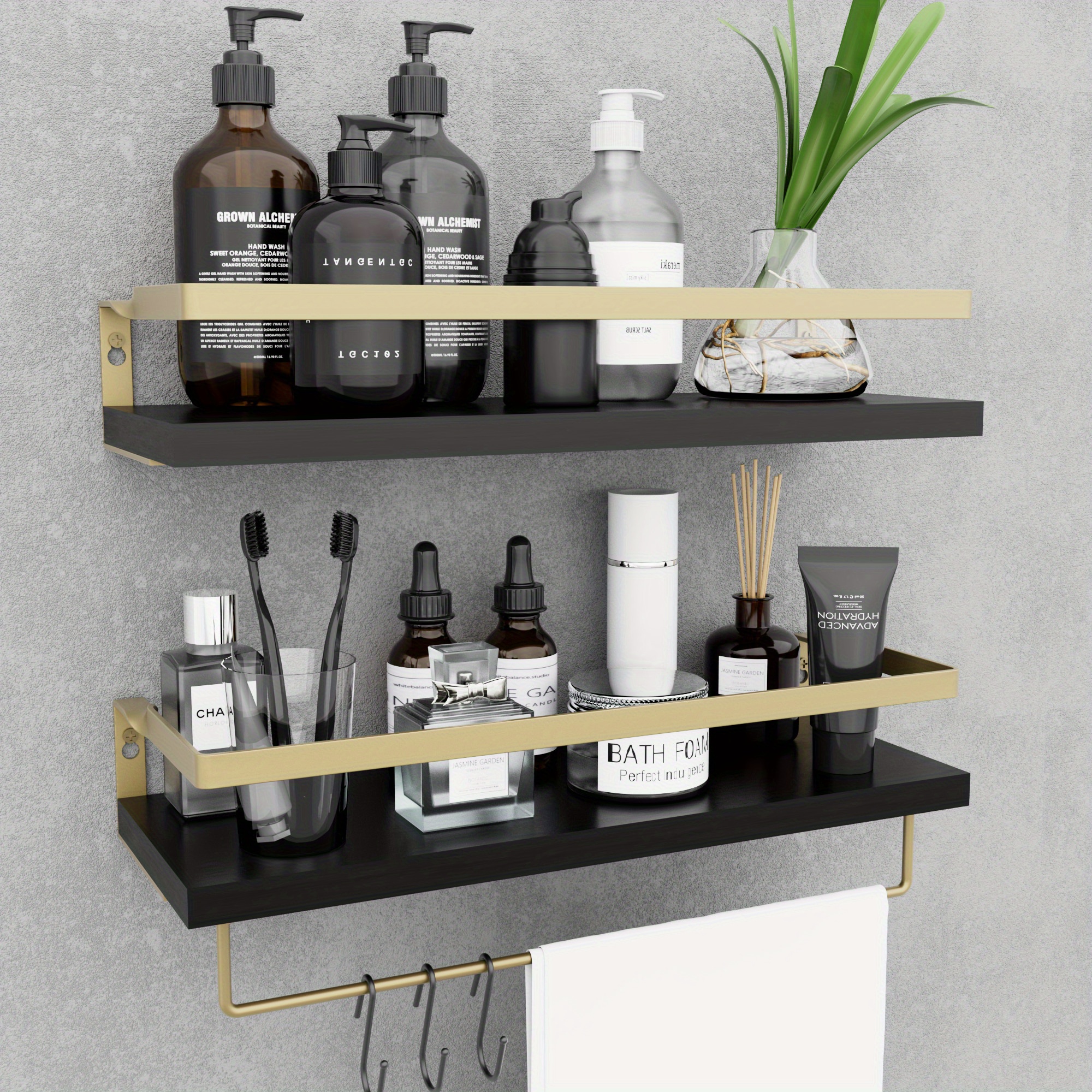 Zeshoekige zwevende plank set wandgemonteerde planken voor woonkamer slaapkamer badkamer decor Scandinavische stijl smeedijzeren opbergrekken display organizer (goud