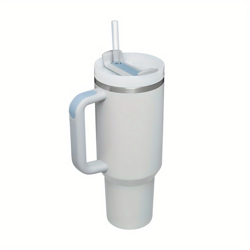 40 oz Wihte Tumbler with Handle and Straw Lid, Double Wall Vacuum