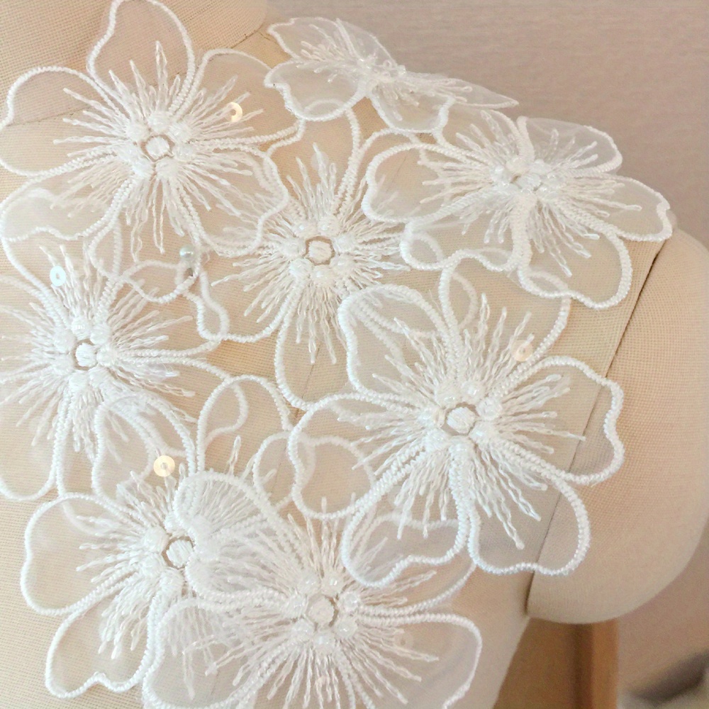 Image of 5 Handmade Diy 3d Nail Sequin Flower Petal Fabric Patches Patch For Bridal Wedding Dress Skirt Accessories And Headwear