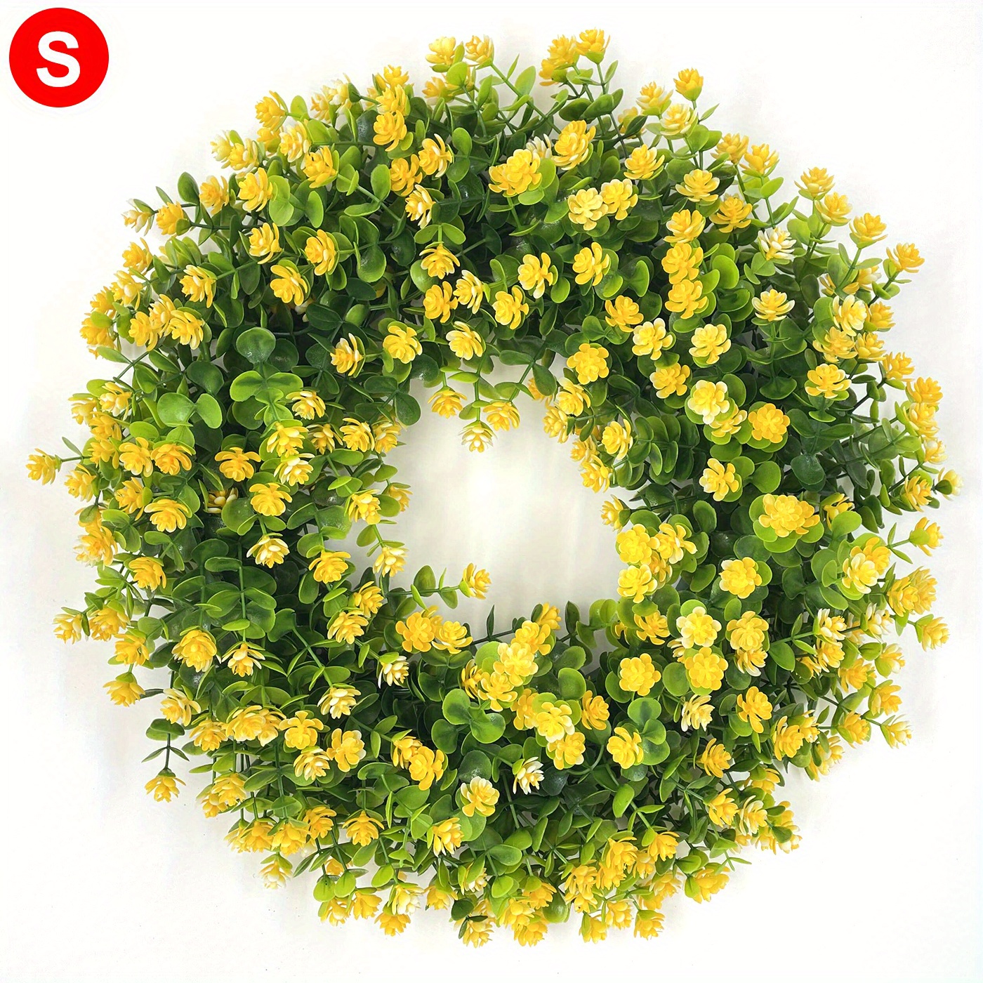 Wildflower Wreath, Faux Flowers, Spring Green Season, Round