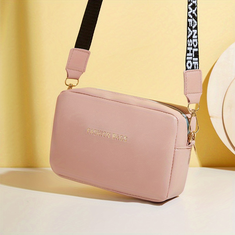 Wide Strap Letter Shoulder Bag Square Crossbody Bags for Women,Pink