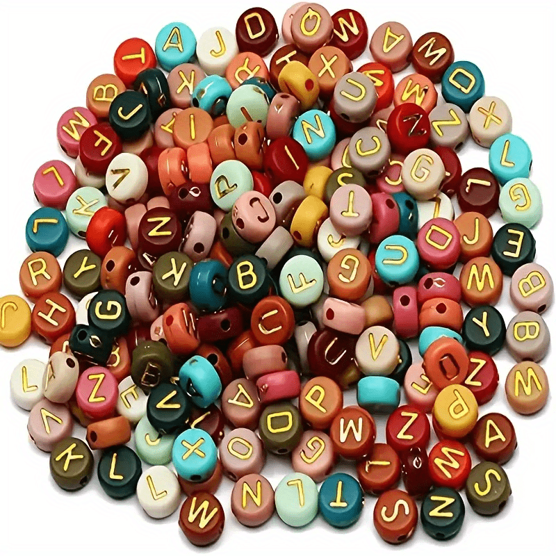 Golden Letters Pattern Flat Round Colorful Acrylic Beads For - Temu