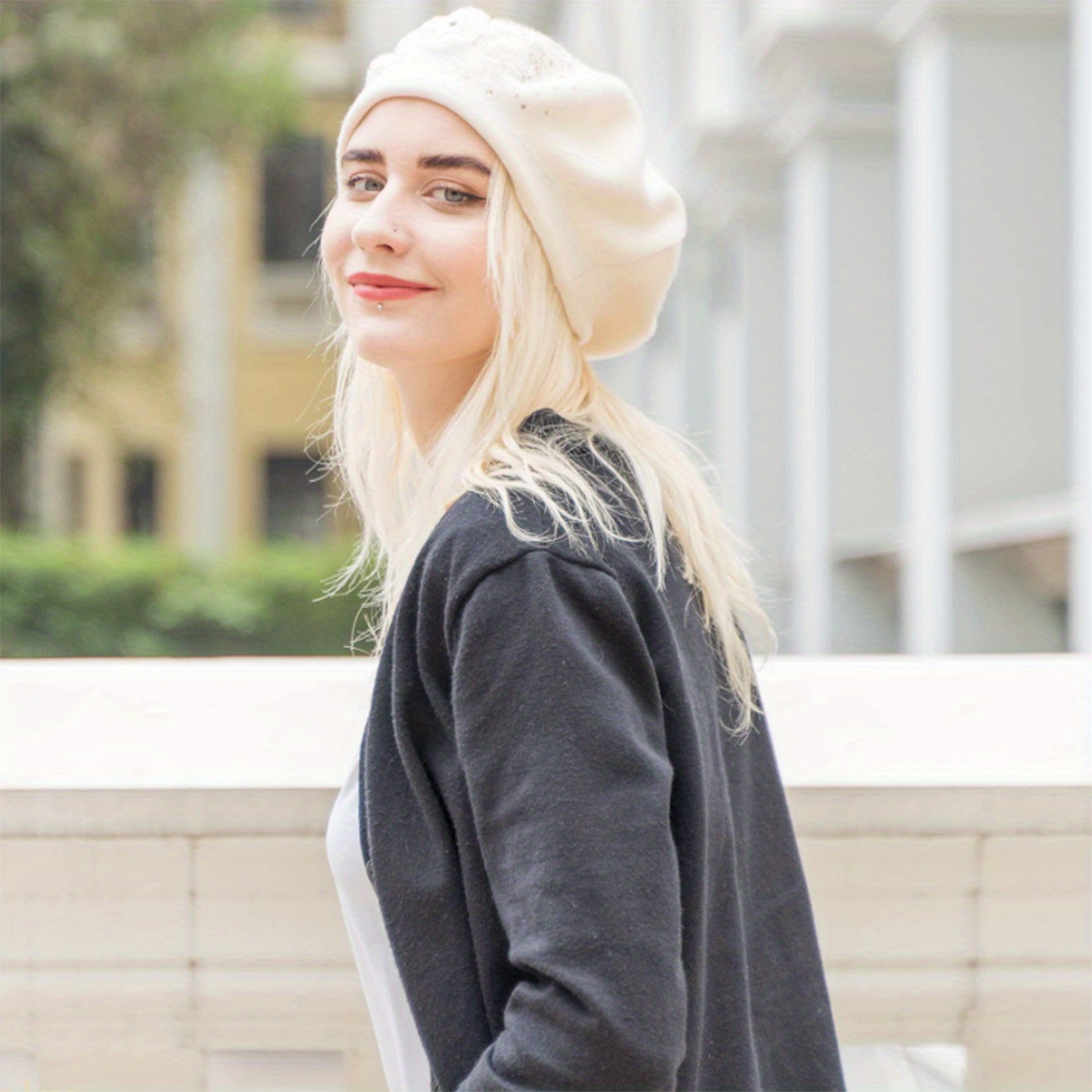 9328 Elegant Lace Beret Hat With Floral Embroidery, Rhinestone Accents, Summer Breathable Ultra-Thin Quick Drying Solid Color Women  main image 3