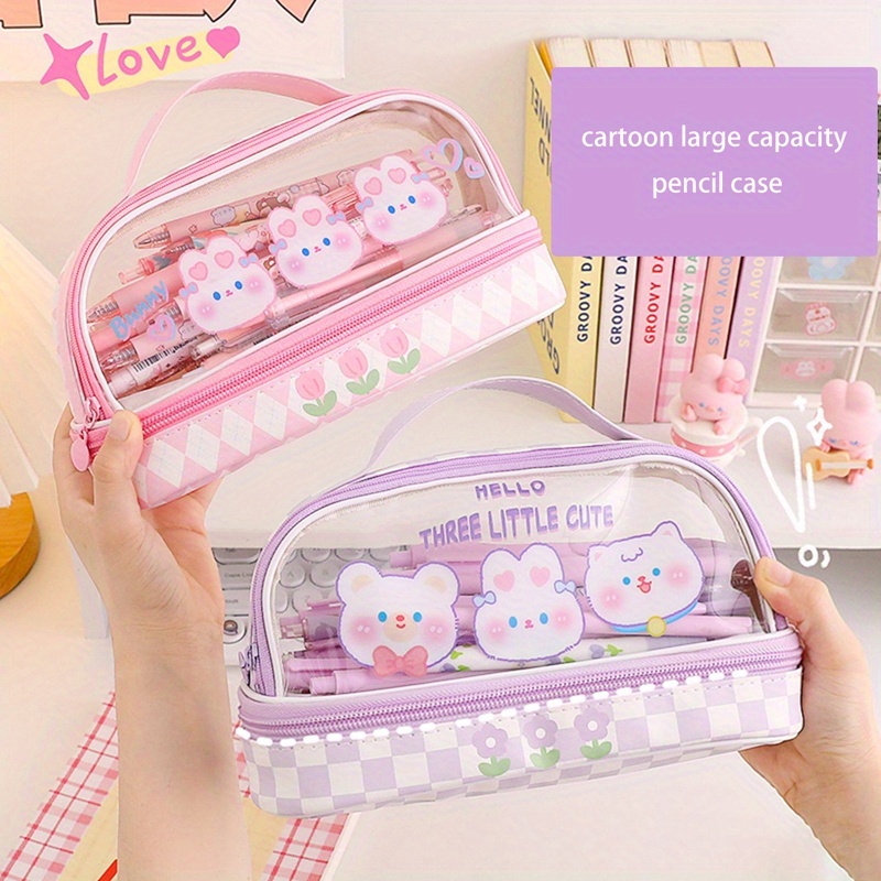 Cute Kawaii Pencil Case For Girls Double Layer Large Pencil Bag