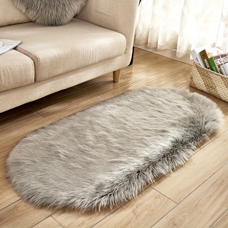 1  soft area rug plush fluffy   sheepskin oval floor mat for living room   washable bedside rugs shaggy plush carpet   rug home decor room decor details 3