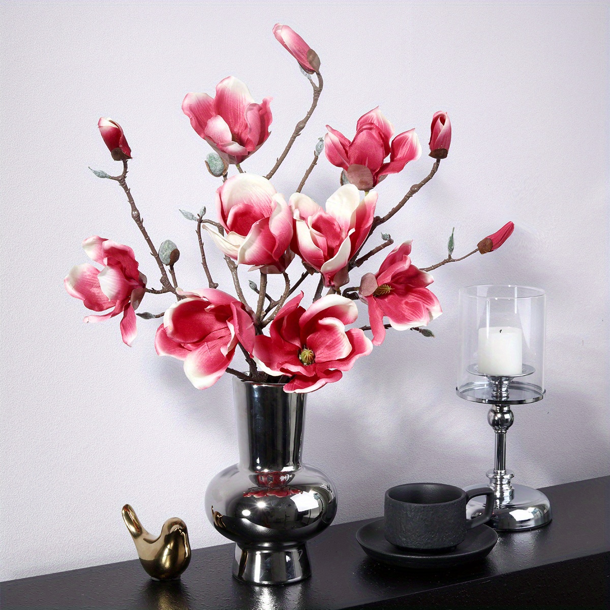 2 Heads/Sticks 36CM High Quality Faux Magnolia Silk Flower Bridal Bouquet  Wedding Party Garden Home Office Table Decoration