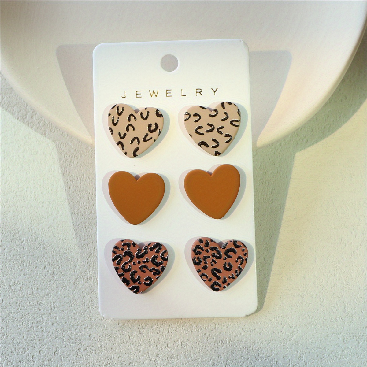 3-in-1 Leopard Print Clay Texture Love Acrylic Earrings And