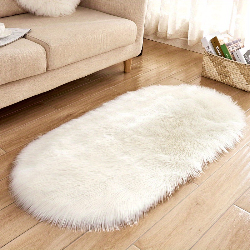 oval   sheepskin indoor bedroom bedside rug mat long plush washable details 0