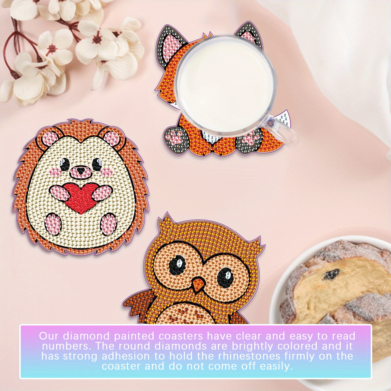 Diy Diamond Painting Coaster Kit With Stand Cute Cartoon - Temu