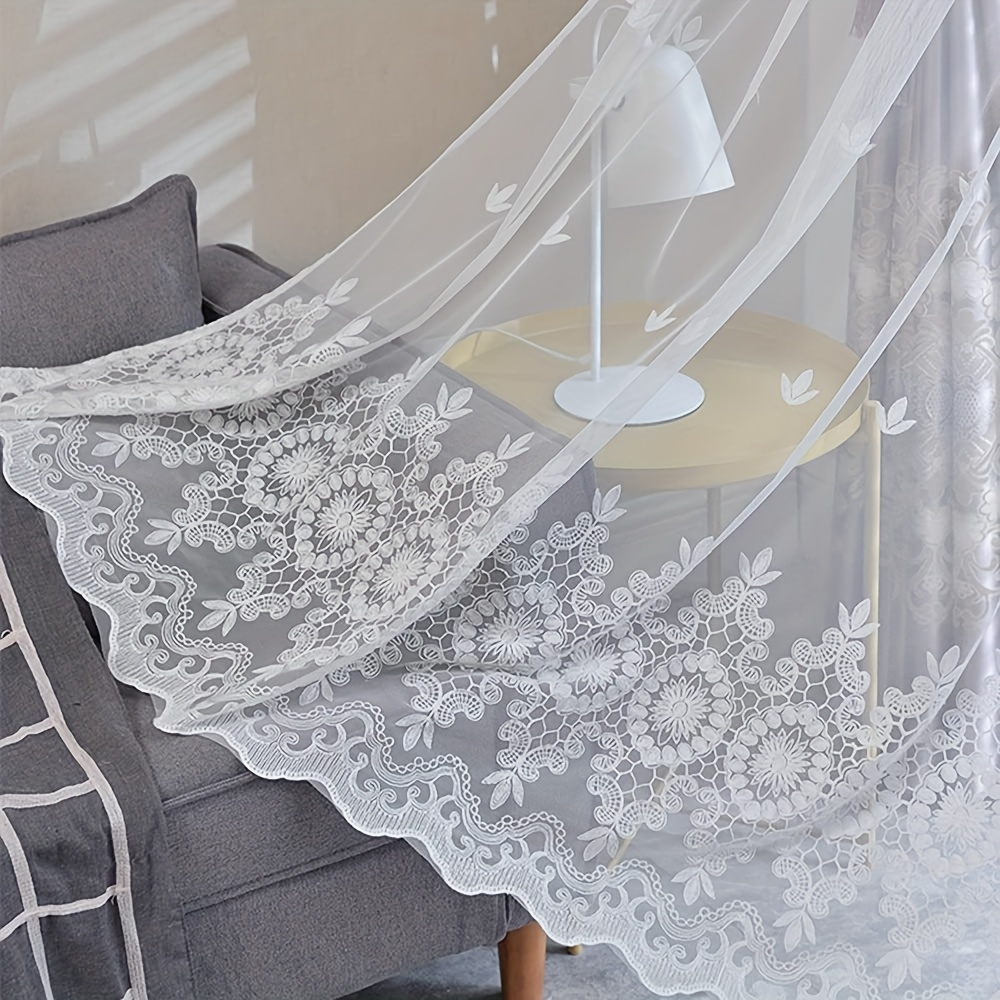 Paneles de cortinas transparentes de encaje blanco para sala de estar,  elegantes juegos de cortinas translúcidas filtrantes de luz para oficina (2