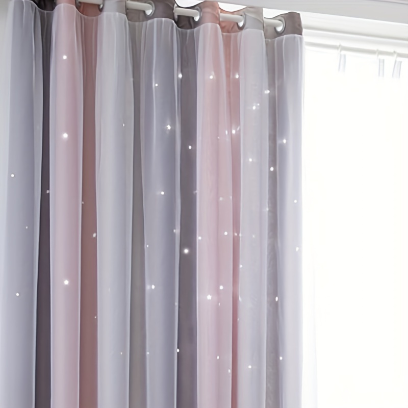 1pc two layer   gradient star fabric sheer curtain for   room bedroom and office decor details 3