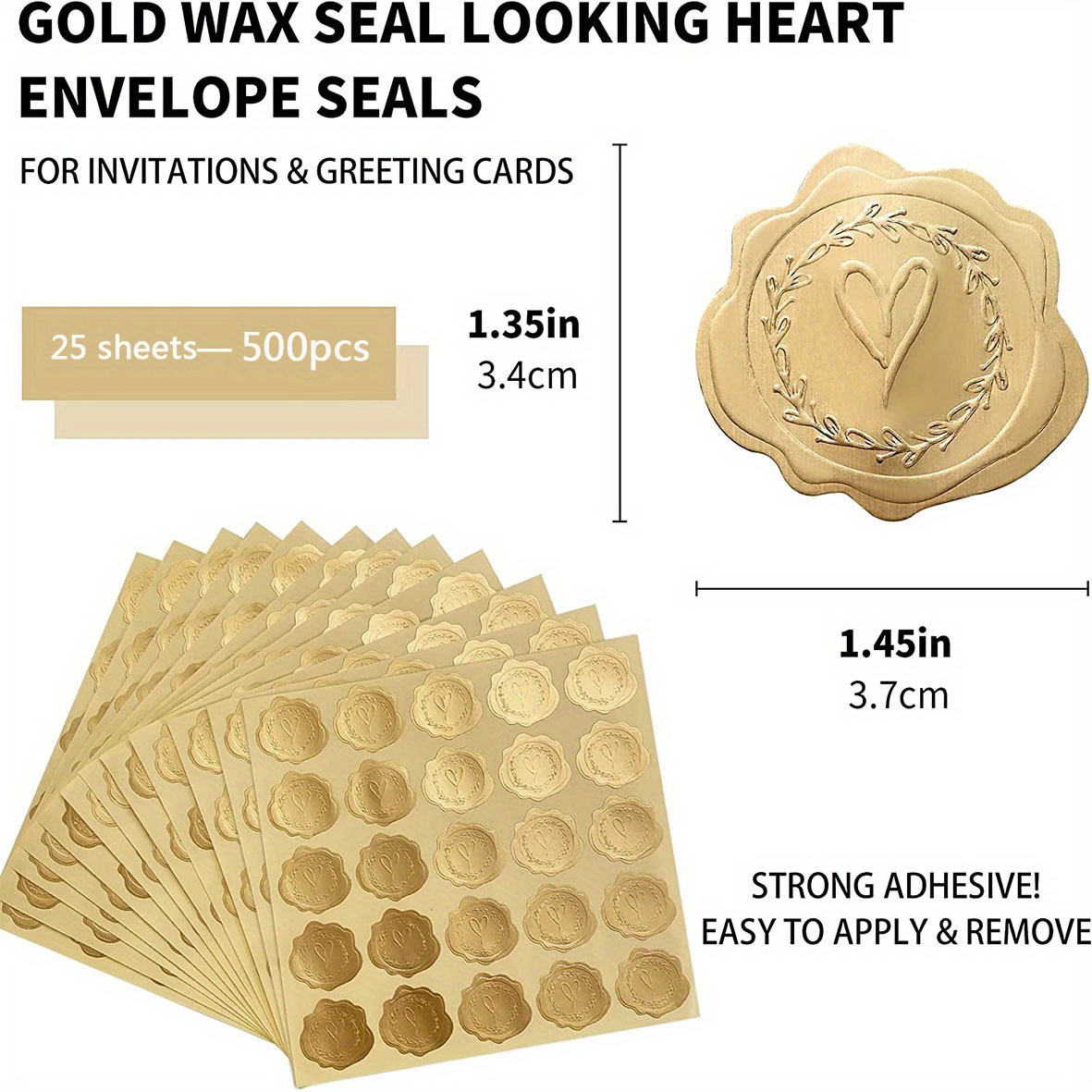 Golden Embossed Heart Shaped Envelope Sticker Commemorative Temu New