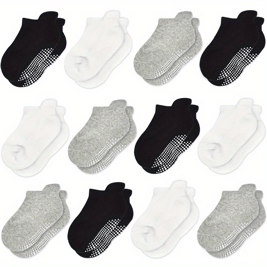 12 Pairs Toddler Non Skid Socks with Grips Anti Slip Bottom, Cotton Non  Slip Ankle Crew Socks for Boys, Girls, Kids(1-7Years) : :  Clothing