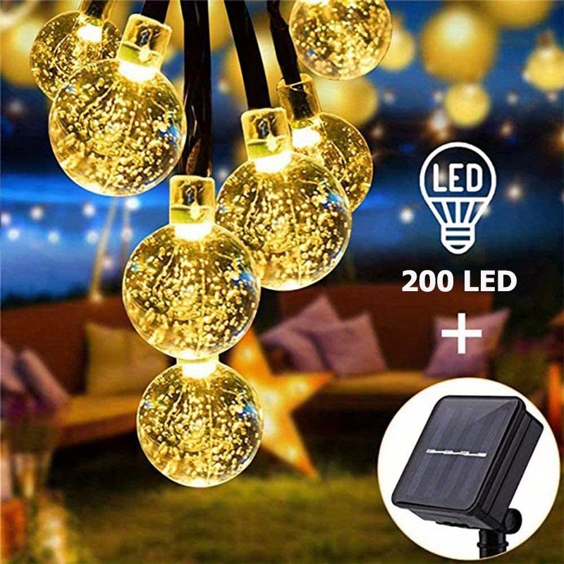 Solar String Lights 60 Led Crystal Globe Waterproof For Outdoor Patio Decor