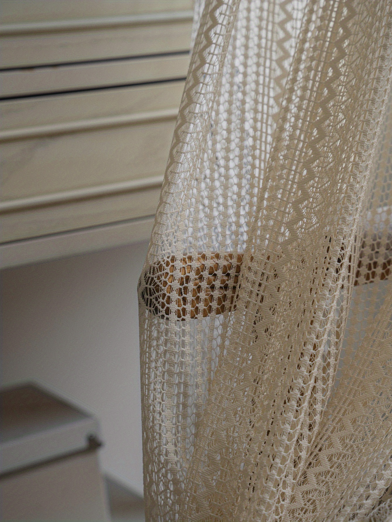 boho chic beige crochet fringe curtain uv protection rod   for living room bedroom dining decor details 8