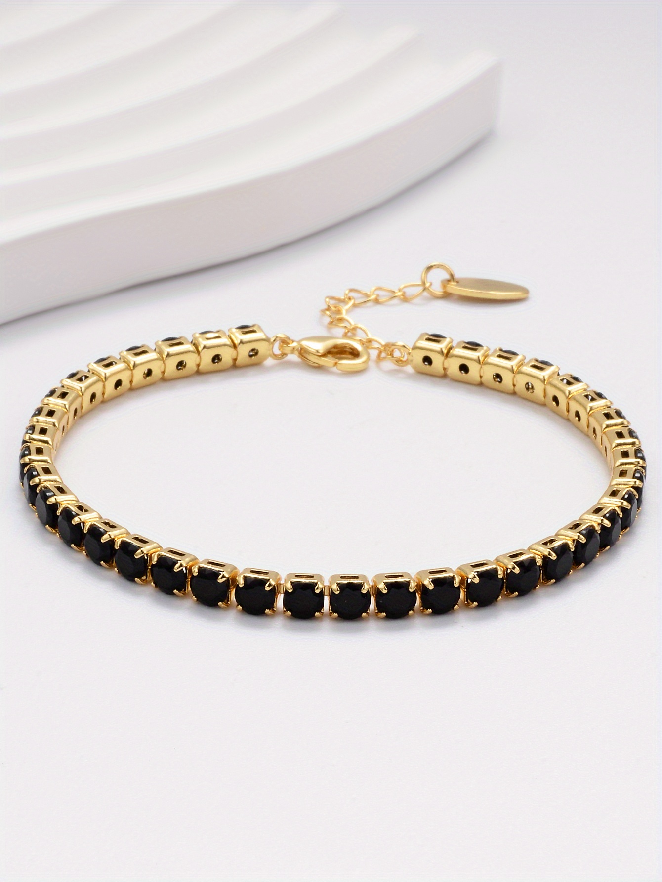 elegant personality black zirconia chain bracelet 18k gold plated classic   for women girls anniversary wedding jewelry details 1