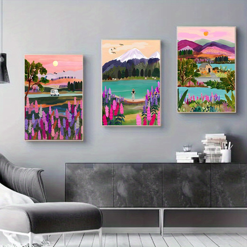 3pcs New Zealand Takapo Lake Mountain Landscape Canvas Wall Art