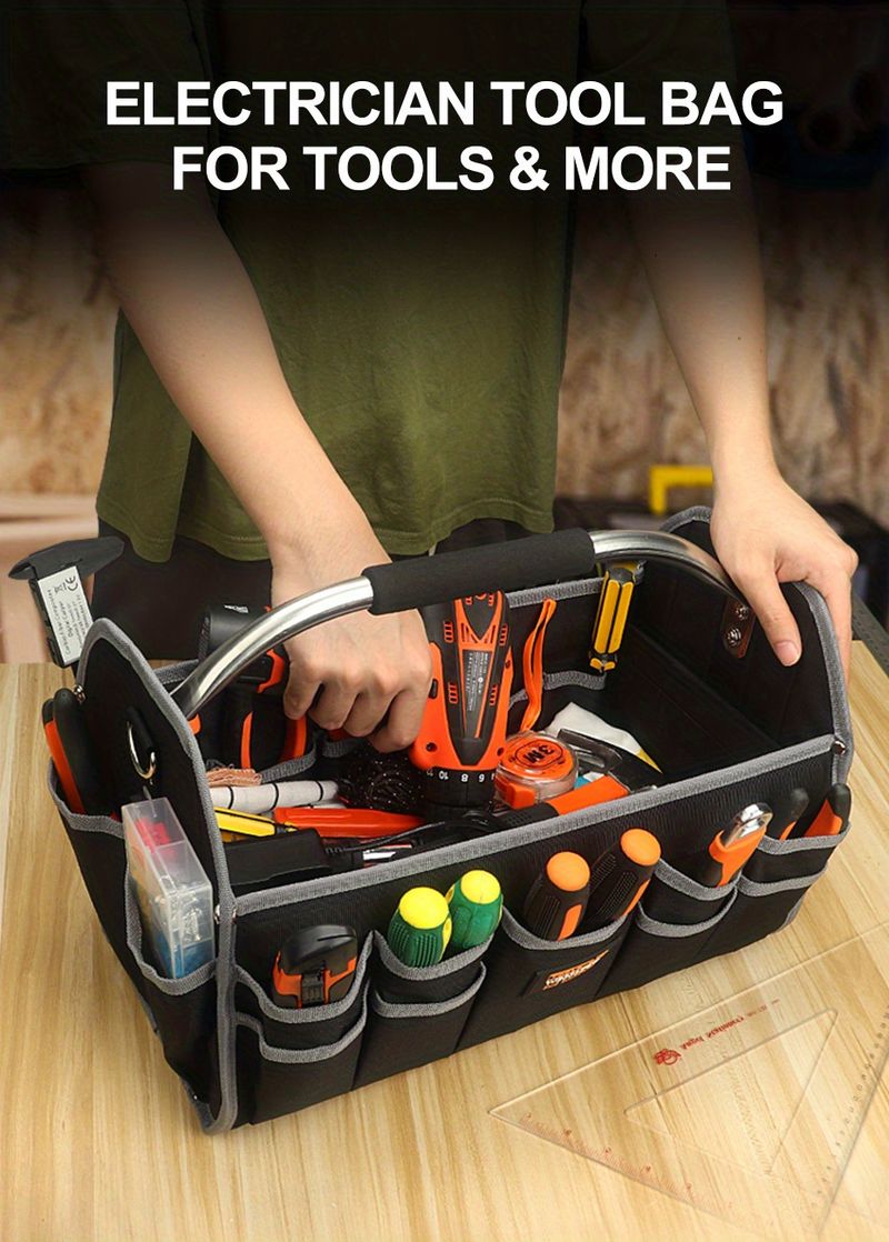 1pc Heavy Duty Tool Bag For Electricians Work Kit, Open Top Softsided 16  Inch Foldable Storage Tool Organizer