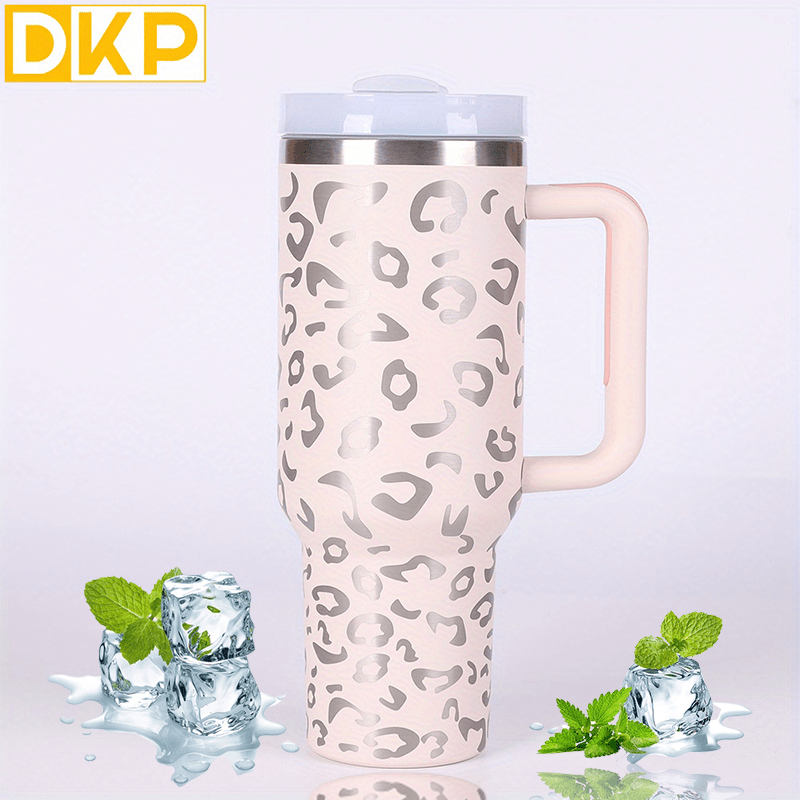 Large Capacity Leopard Print Stainless Steel Tumbler With Handle -  Leakproof, Vacuum Insulated Cup For Car, Outdoor Sports, And More - Temu