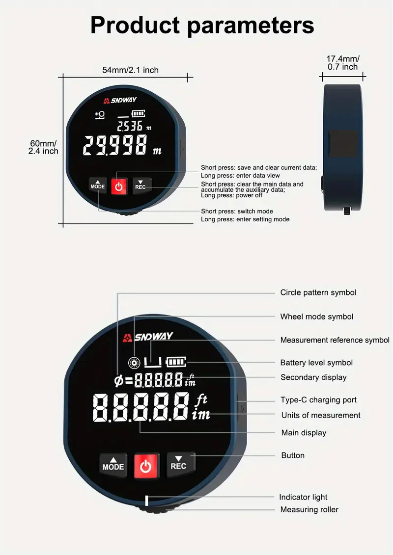 1pc electric tape measure curve surface electronic ruler smart long distance rolling measuring tool flat curved diameter odd shape digital roulette details 11
