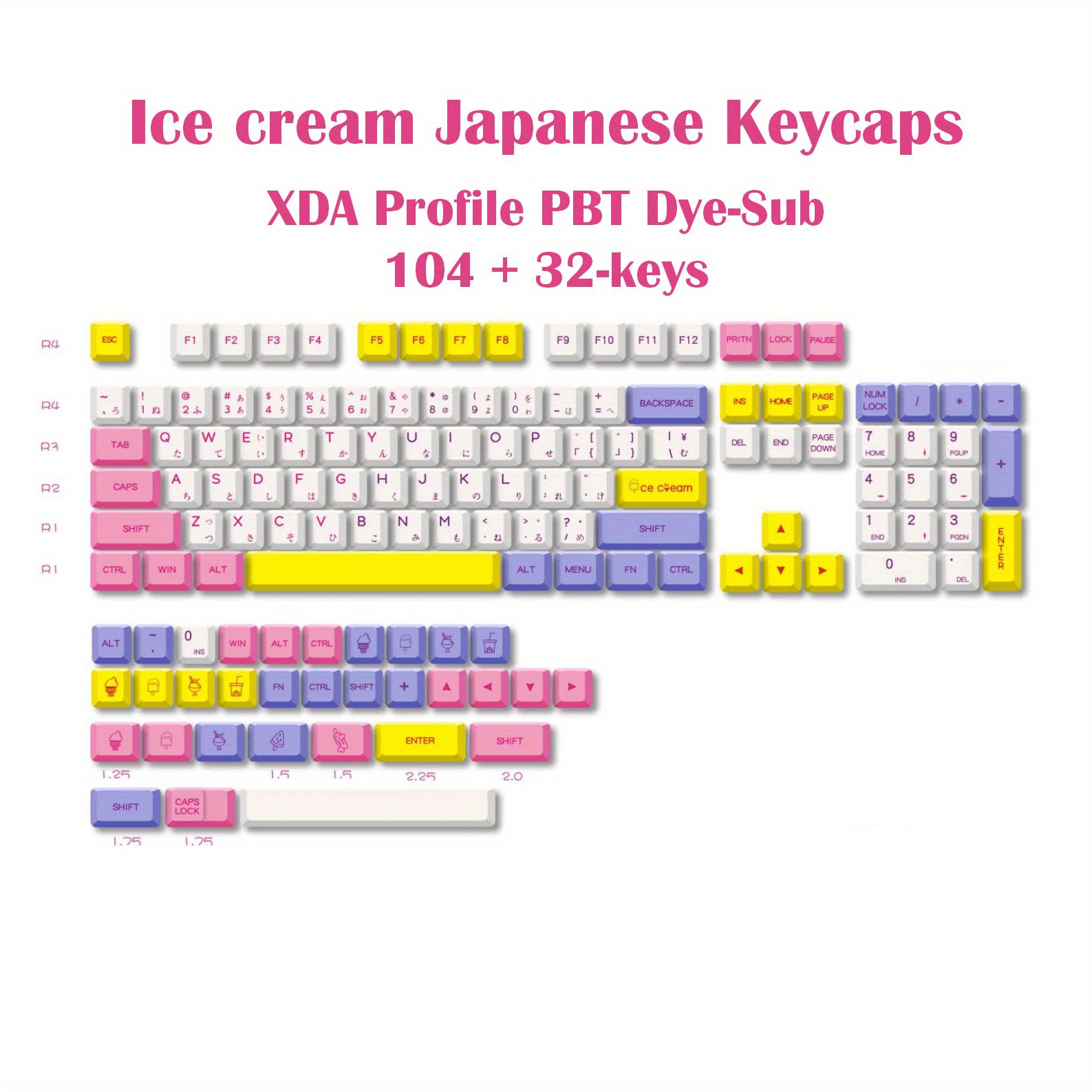 136 Key Pbt Japanese English Keycaps Xda Profile Height Dye - Temu