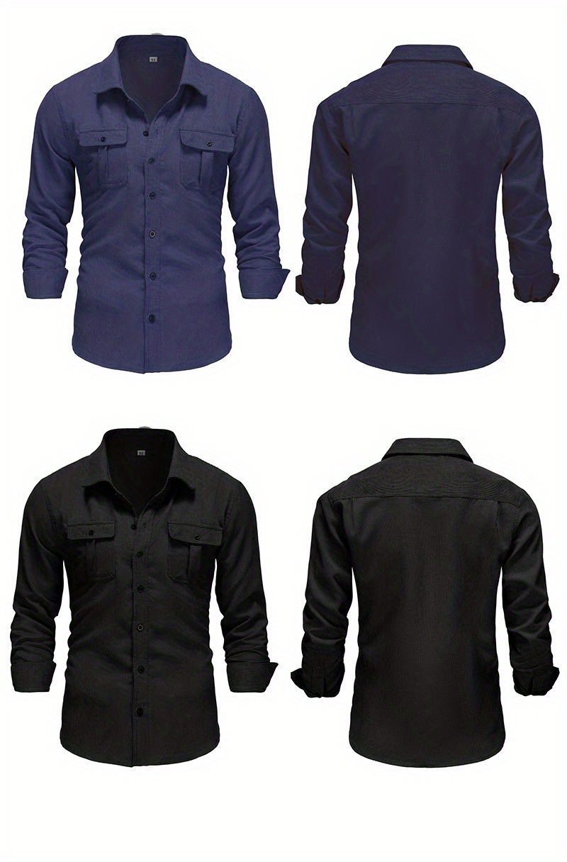 Casual Solid Men's Long Sleeve Corduroy Shirt Pocket Design - Temu