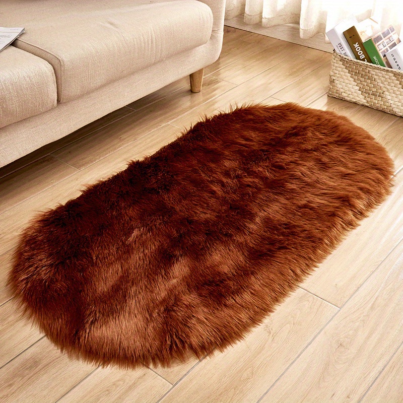 1  soft area rug plush fluffy   sheepskin oval floor mat for living room   washable bedside rugs shaggy plush carpet   rug home decor room decor details 1