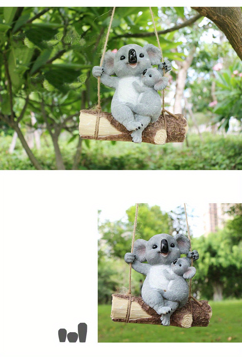 Hanging Koala Tree Ornament Swinging Garden Figure Rope Decor