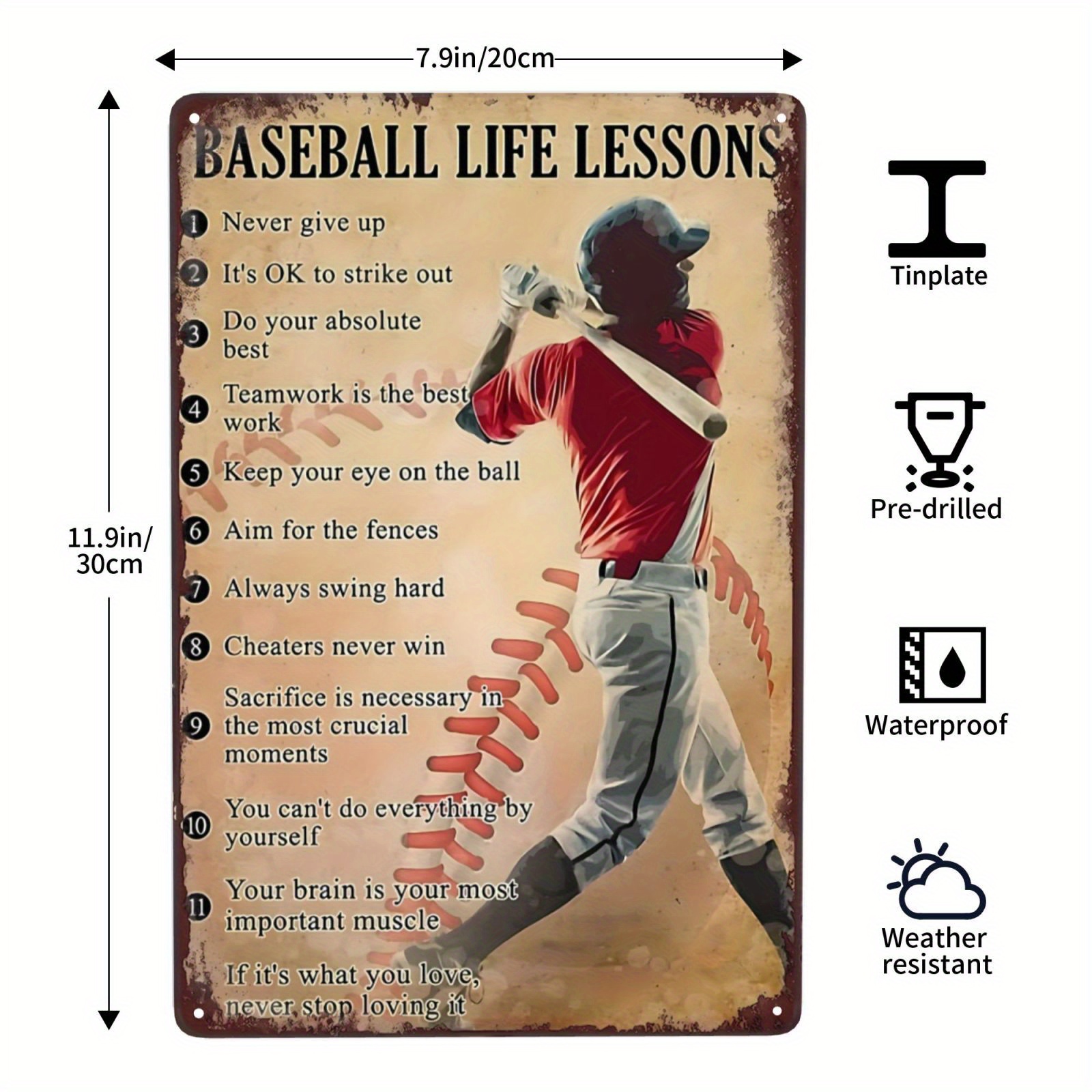 Vintage Baseball Metal Tin Sign, Baseball Pitching Grips, Baseball Life  Lessons, Never Give Up, Retro Baseball Tin Sign Decor For Boys Bedroom,  Wall Art Decor, Personalized Baseball Gifts, Red Decorations For Home
