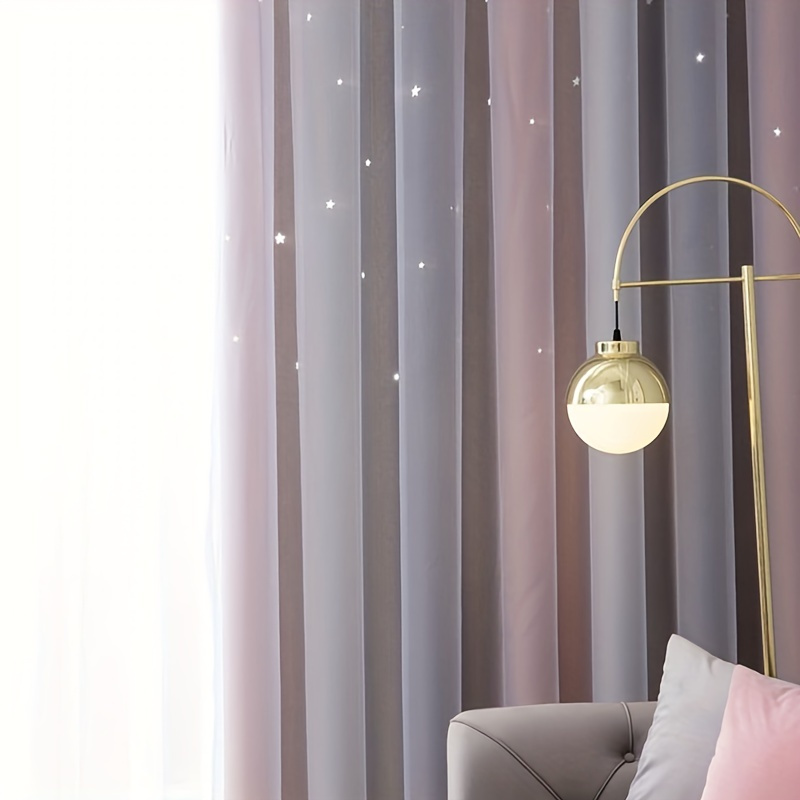 1pc two layer   gradient star fabric sheer curtain for   room bedroom and office decor details 4