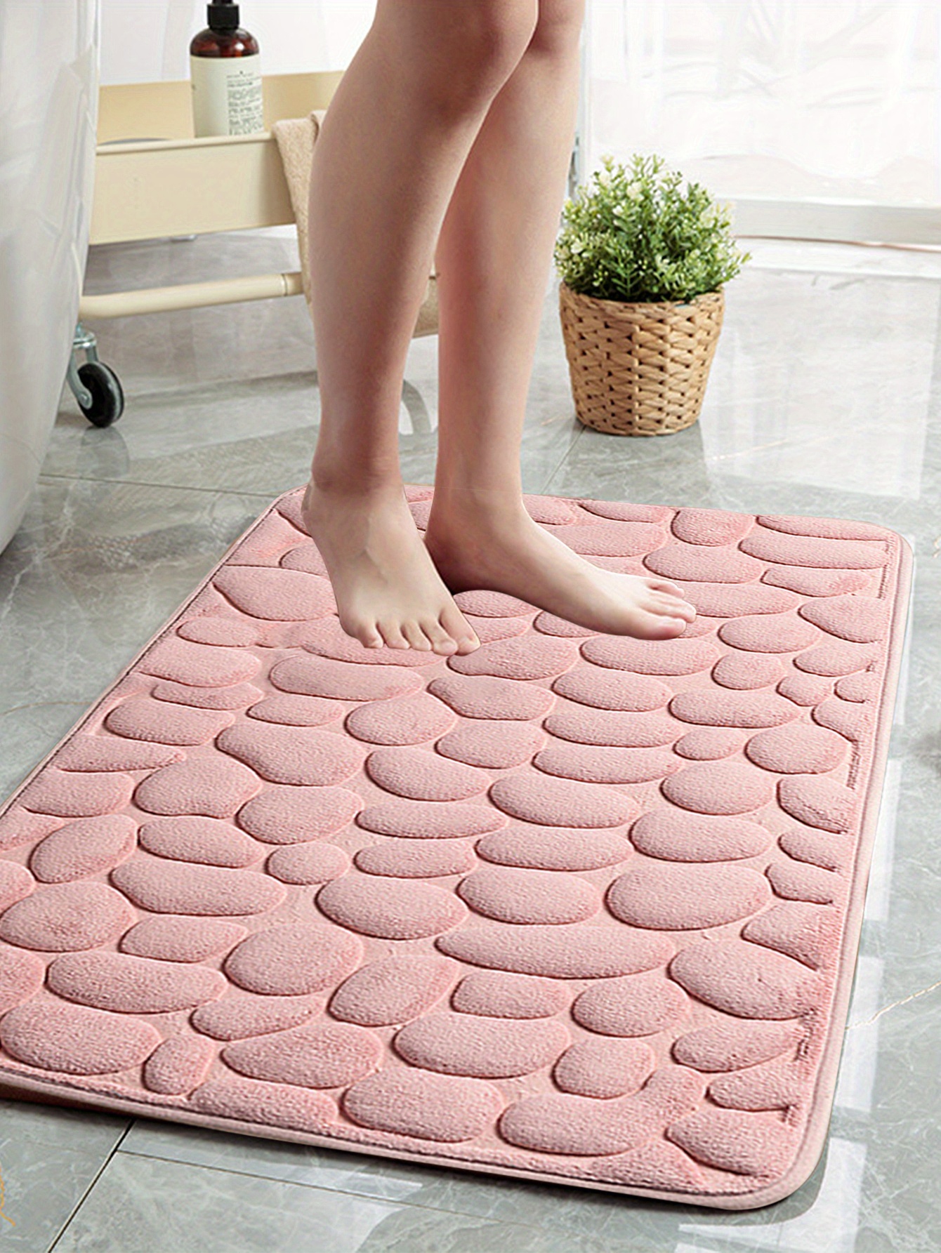 1pc Memory Foam Bathroom floor mats, Cobblestone Embossed Bathroom Mat,  Rapid Water Absorbent And Washable Bath Rugs, Non-Slip, Thick, Soft And