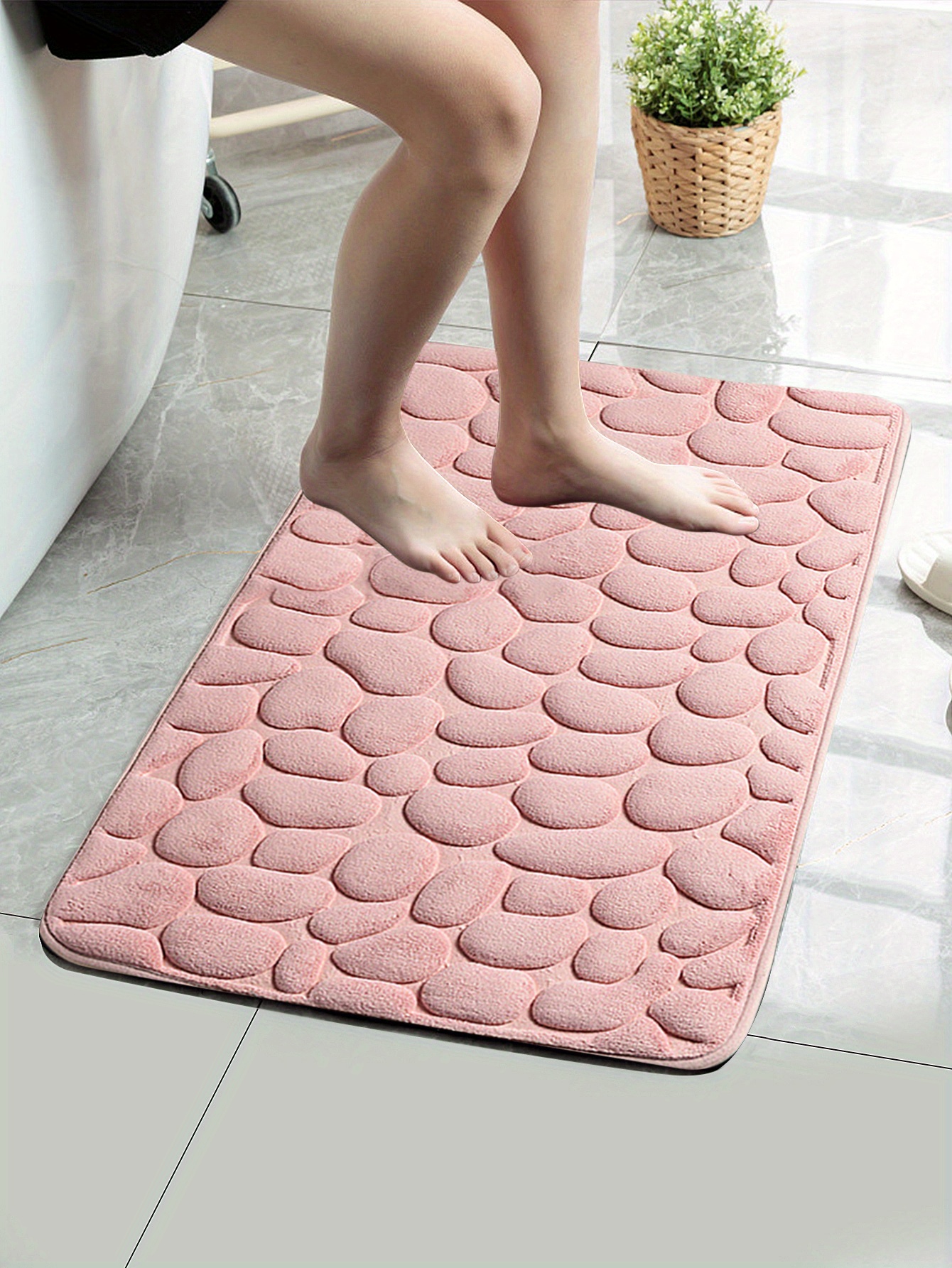 1pc Memory Foam Bathroom floor mats, Cobblestone Embossed Bathroom Mat,  Rapid Water Absorbent And Washable Bath Rugs, Non-Slip, Thick, Soft And