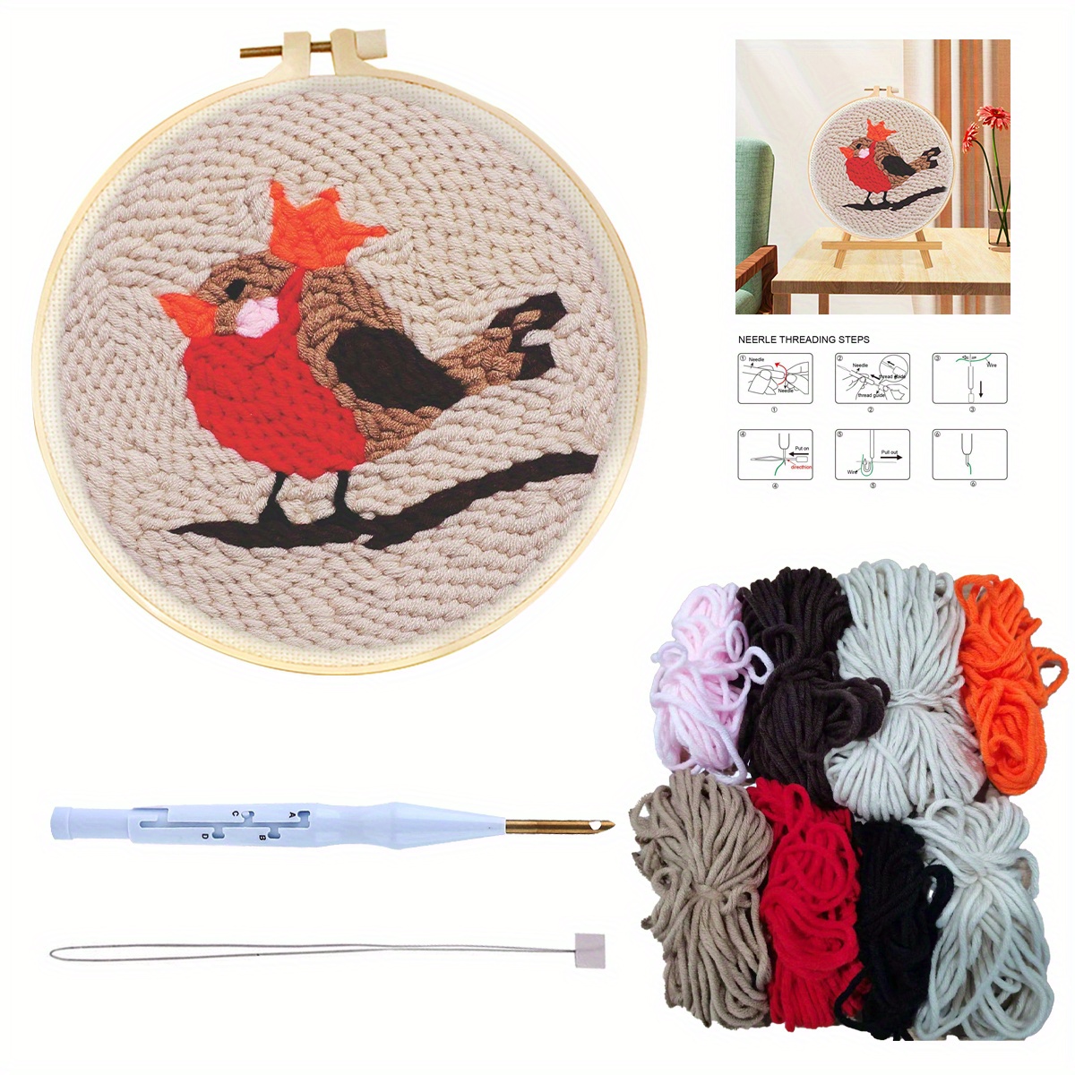 Owl Pattern Punch Needle Embroidery Kits Easy To Use Diy - Temu
