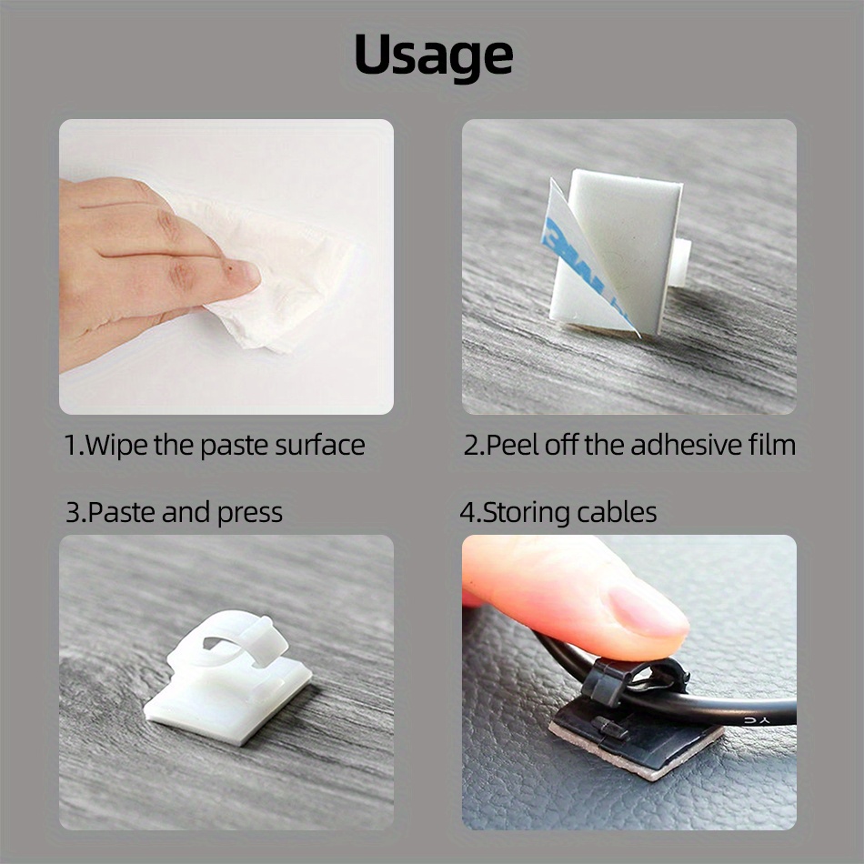 30pcs Self-Adhesive Cable Clips - Keep Your Cords Organized & Out of Sight!